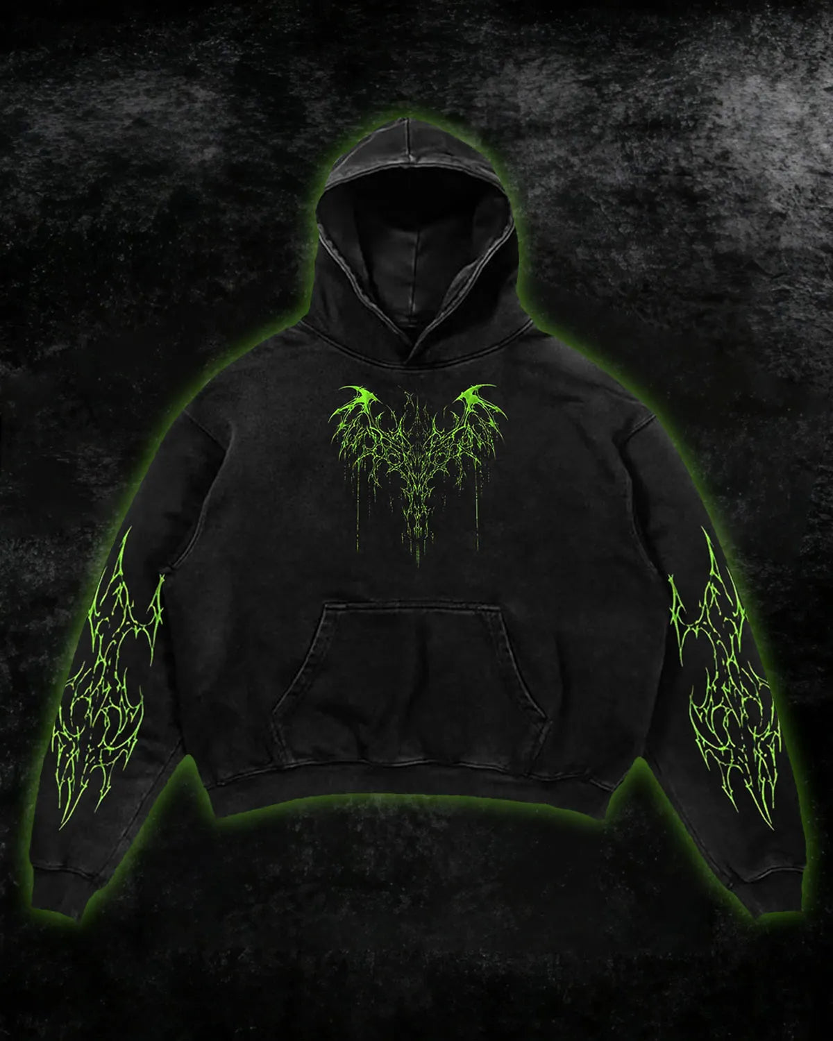 Neon Green Tribal Thorn Print Hoodie