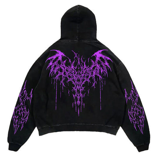 Black Purple Tribal Thorn Print Hoodie