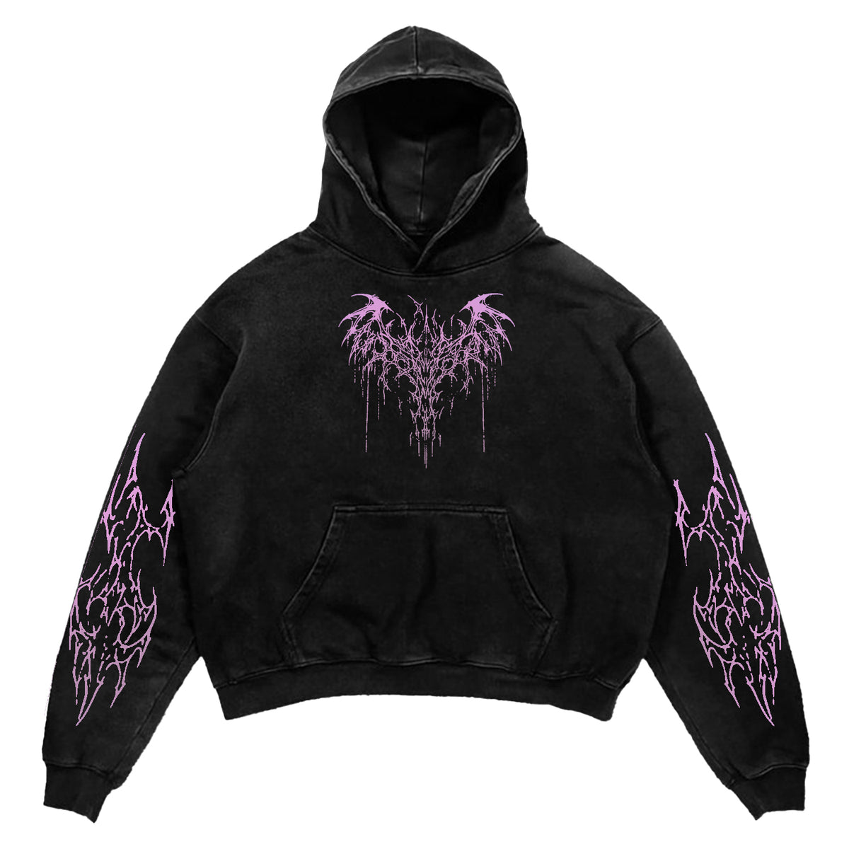 Black Pink Tribal Thorn Print Hoodie