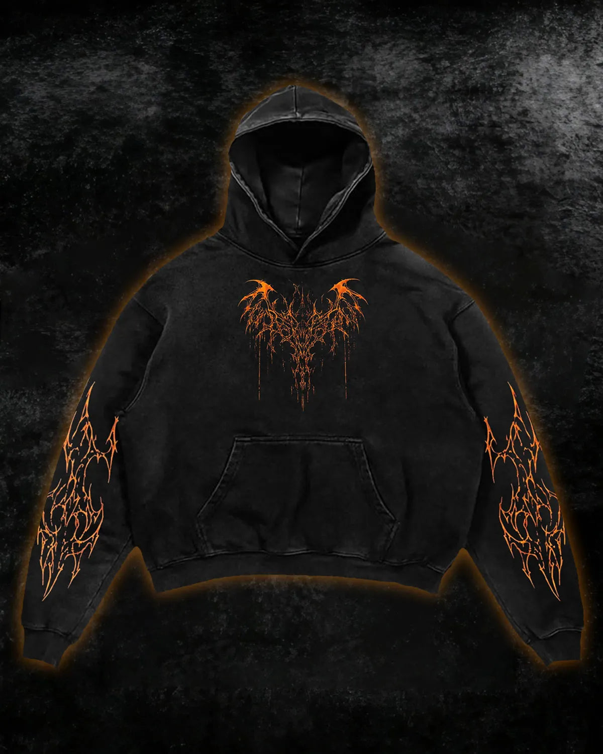 Orange Tribal Thorn Print Hoodie