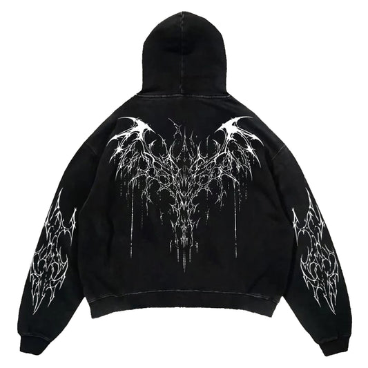 Black Tribal Thorn Print Hoodie