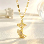 Cross & Prayer Hands Pendant Necklace