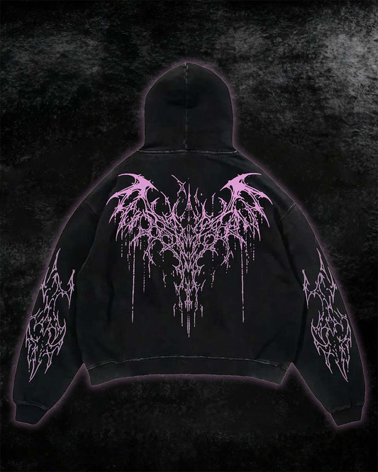 Black Pink Tribal Thorn Print Hoodie