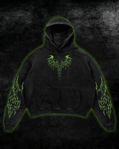 Neon Green Tribal Thorn Print Hoodie
