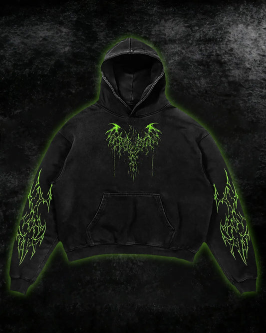 Neon Green Tribal Thorn Print Hoodie
