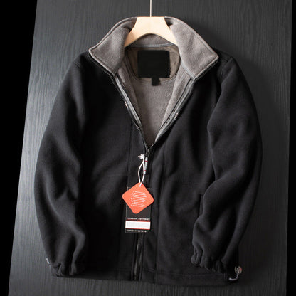 LAST DAY PROMOTION - 50%OFF🔥 Unisex Full Zip Stand Collar Reversible Fleece Coat