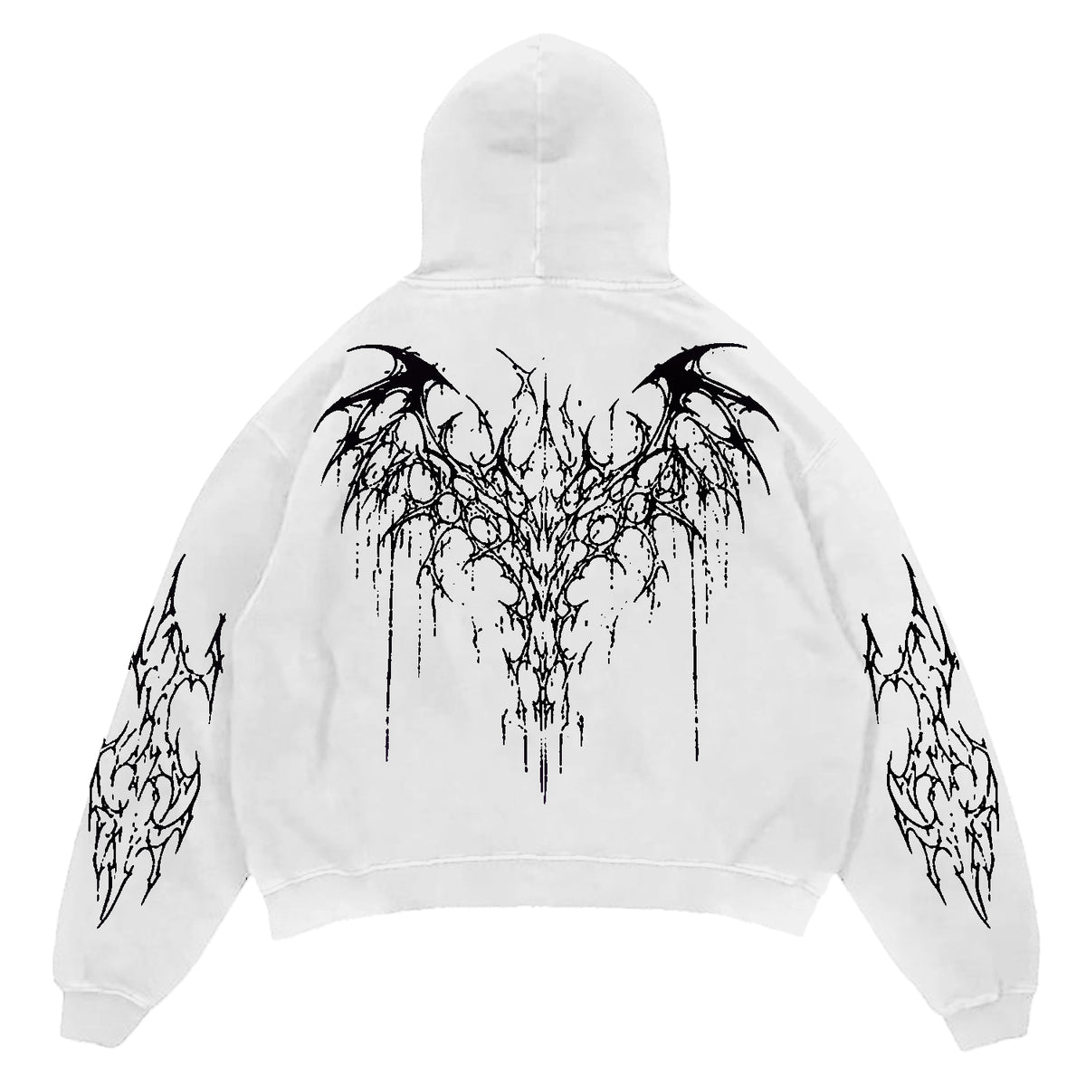 White Black Tribal Thorn Print Hoodie