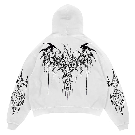 White Black Tribal Thorn Print Hoodie