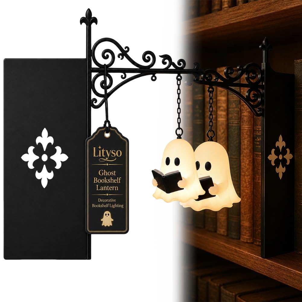 Cute Ghost Reading Book Lamp - Cozy Halloween LED Night Light & Bookshelf Decor