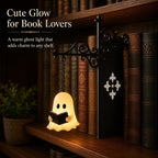 Cute Ghost Reading Book Lamp - Cozy Halloween LED Night Light & Bookshelf Decor