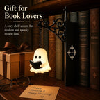 Cute Ghost Reading Book Lamp - Cozy Halloween LED Night Light & Bookshelf Decor