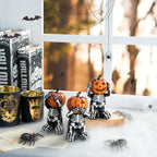 5.75" Jack-O'-Lantern Skull Figurine Statues | Collectible Halloween Decor (3-Pack)