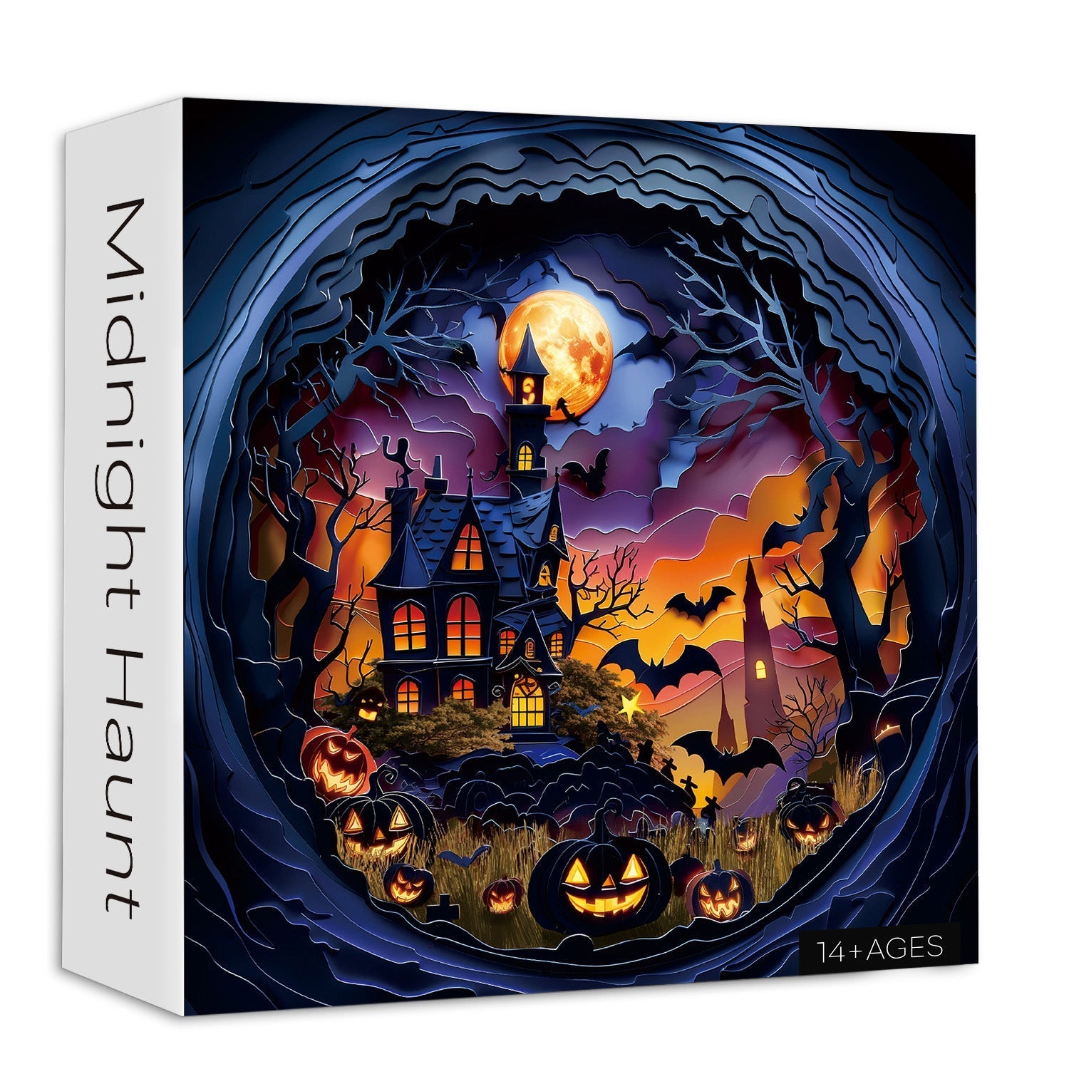 Midnight Haunt Framed Jigsaw Wall Art – Spooky Halloween Puzzle Decor