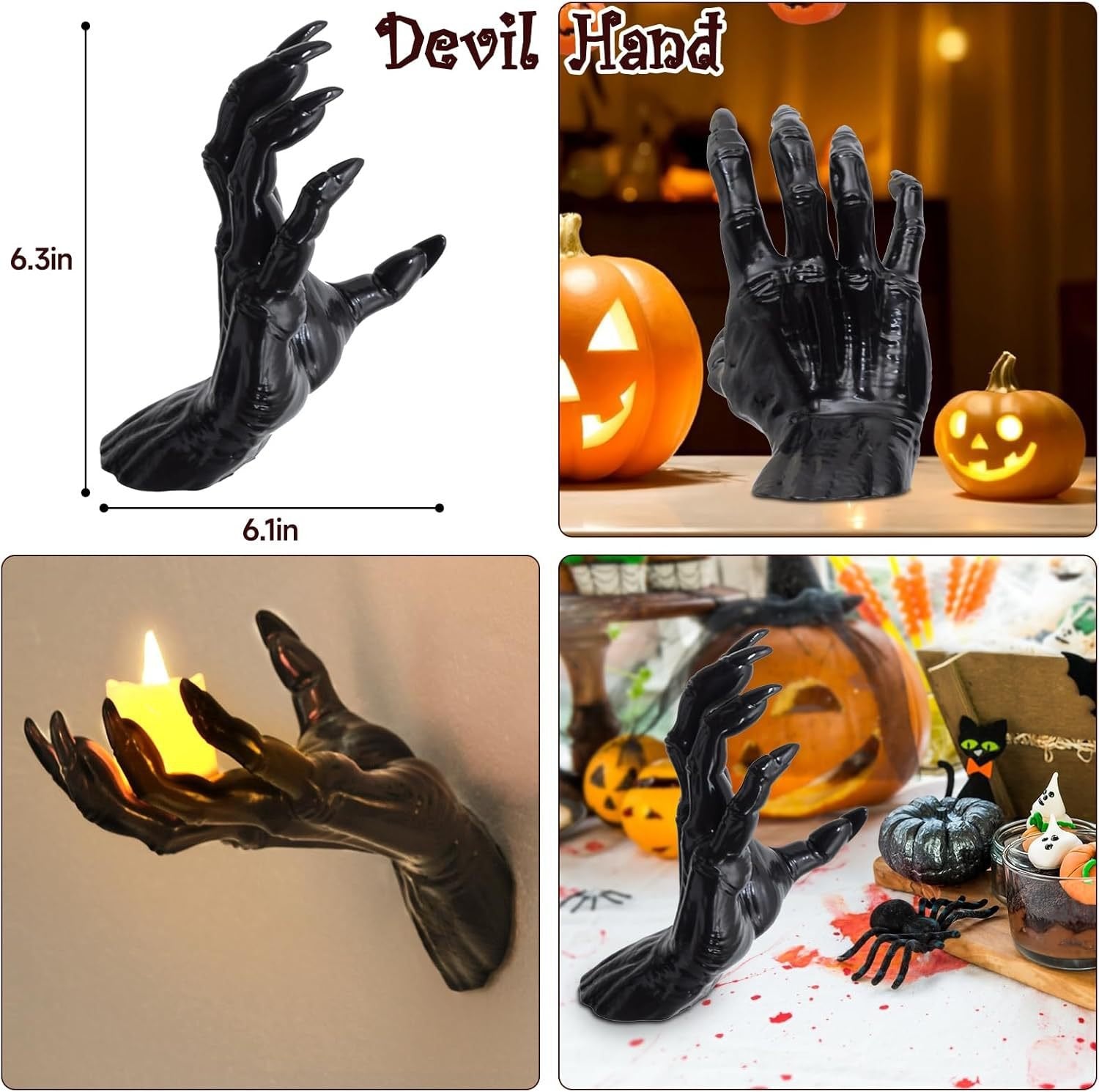 Halloween Decorations, Pack of 3 Wall Mounted Creepy Reaching Hands with Lighted Candles