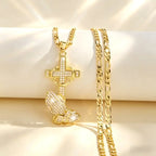 Cross & Prayer Hands Pendant Necklace