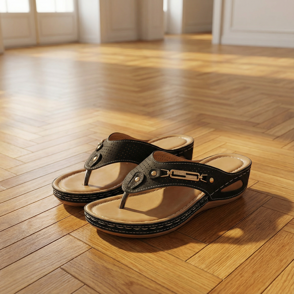 Comfort Sandals – Breathable Summer Slip Ons With Padded Sole & Gold Accents
