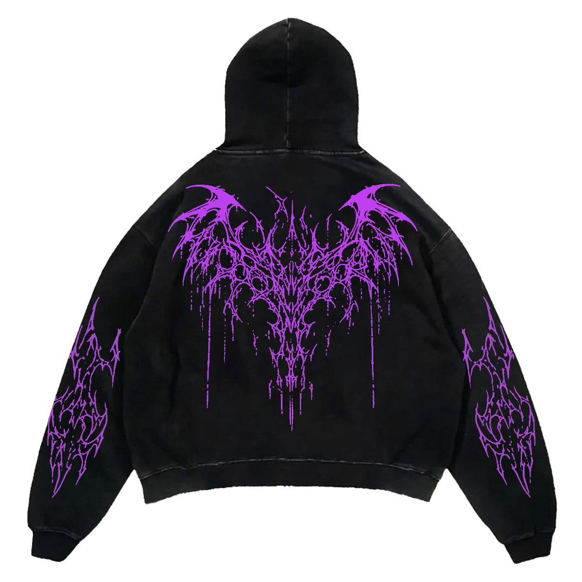 Black Purple Tribal Thorn Print Hoodie