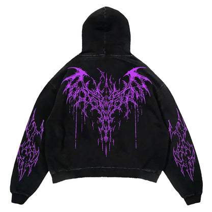 Black Purple Tribal Thorn Print Hoodie