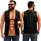 💪🔥 Personalisiertes Sixpack-ABS-Shirt mit Bikerweste für Herren – Lustiges 3D-T-Shirt – 😂🤘 Sieh aus wie ein Biker, fühl dich wie eine Legende!