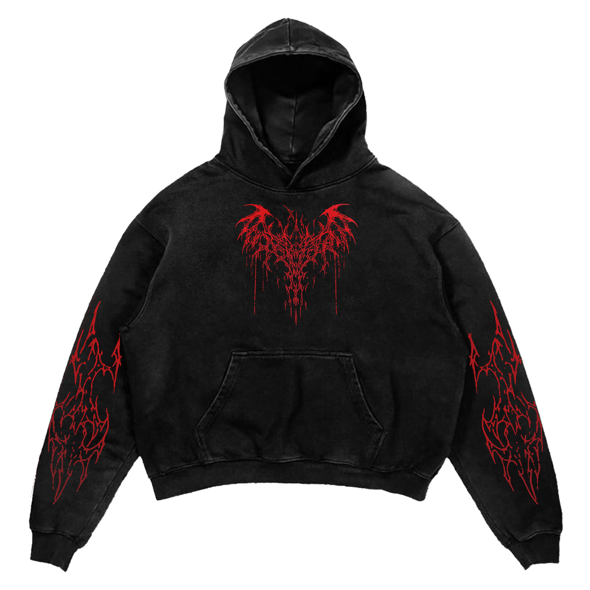 Black Red Tribal Thorn Print Hoodie