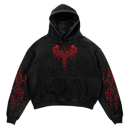 Black Red Tribal Thorn Print Hoodie