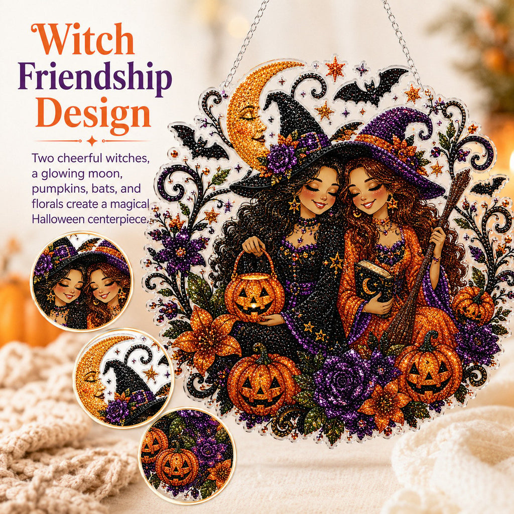 🎃Halloween Witch Friendship Diamond Art Suncatcher Sparkling Window Decor Gift✨🎃✨✨