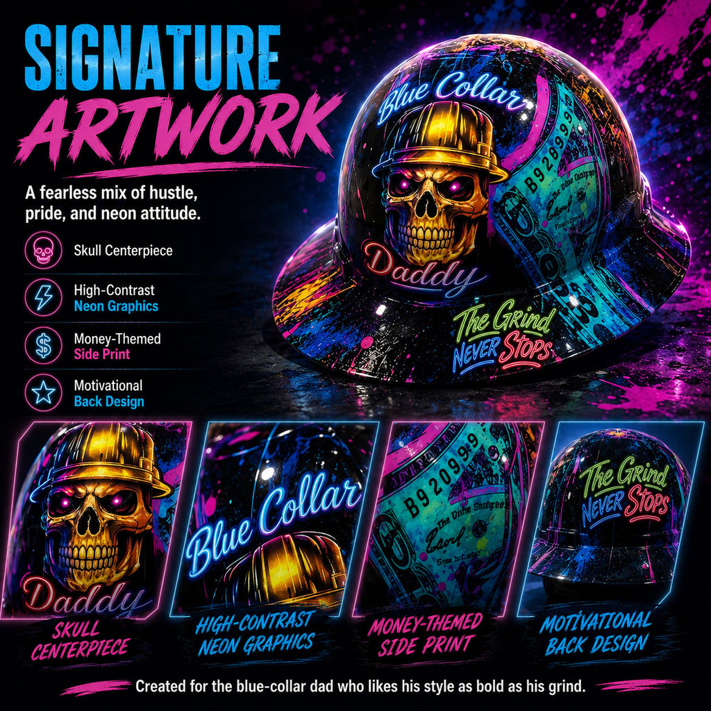 🔥Father‘s Day 50% OFF 👷‍♂️ Blue Collar Daddy Hydro-Dipped Hard Hat | Industrial Rigid Impact-Resistant Safety Helmet with Full-Wrap Gloss Artwork