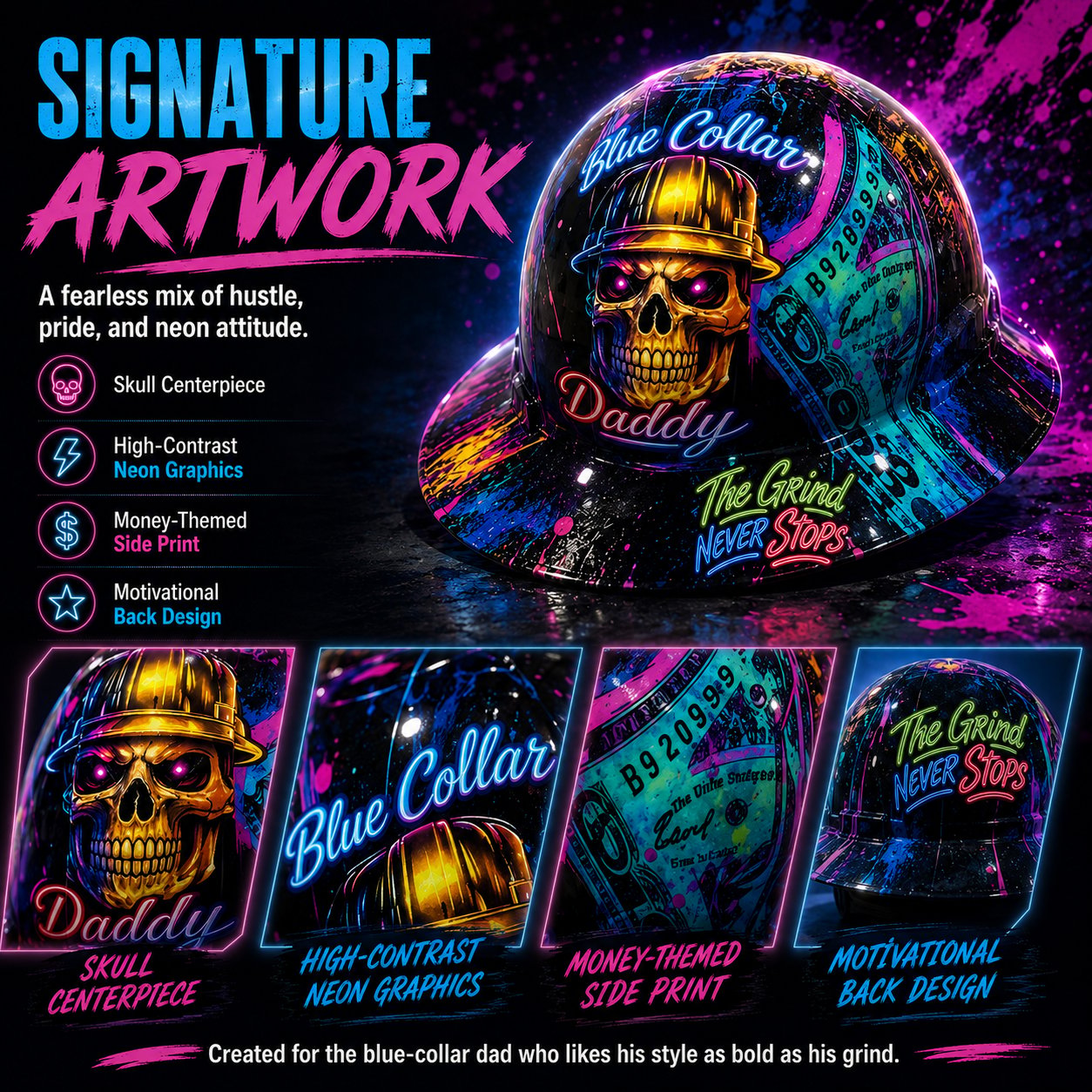 🔥Father‘s Day 50% OFF 👷‍♂️ Blue Collar Daddy Hydro-Dipped Hard Hat | Industrial Rigid Impact-Resistant Safety Helmet with Full-Wrap Gloss Artwork