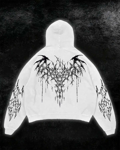 White Black Tribal Thorn Print Hoodie