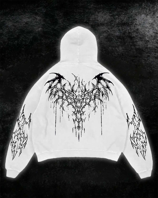 White Black Tribal Thorn Print Hoodie