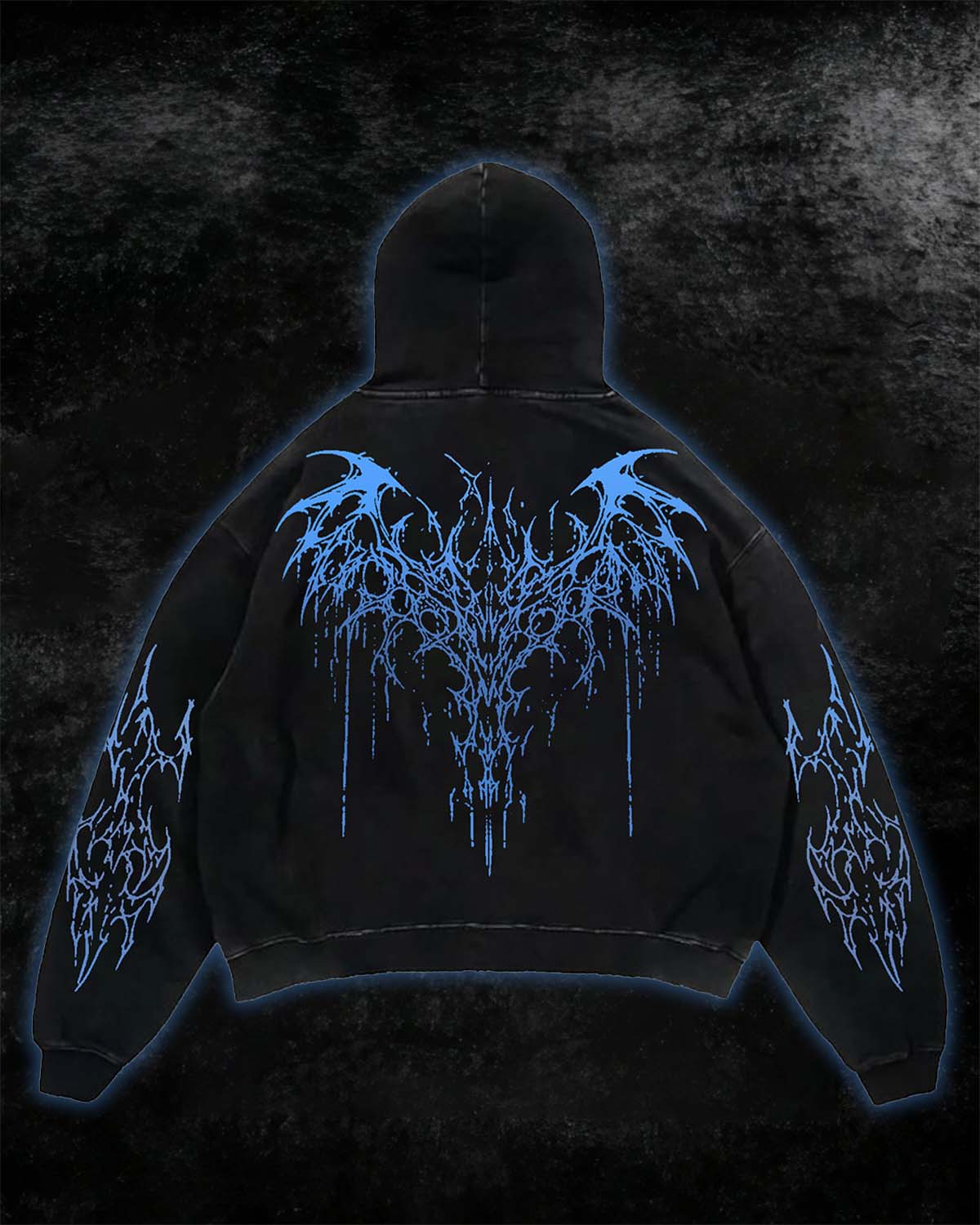 Black Blue Tribal Thorn Print Hoodie