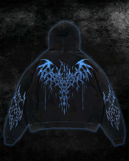Black Blue Tribal Thorn Print Hoodie
