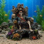 Underwater Pirate Skeleton Throne Aquarium Hideout Cave Decor