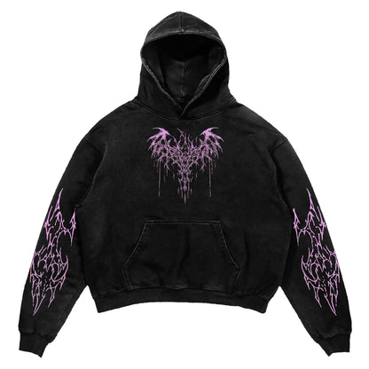 Black Pink Tribal Thorn Print Hoodie
