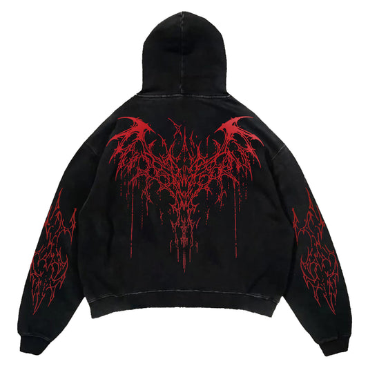 Black Red Tribal Thorn Print Hoodie