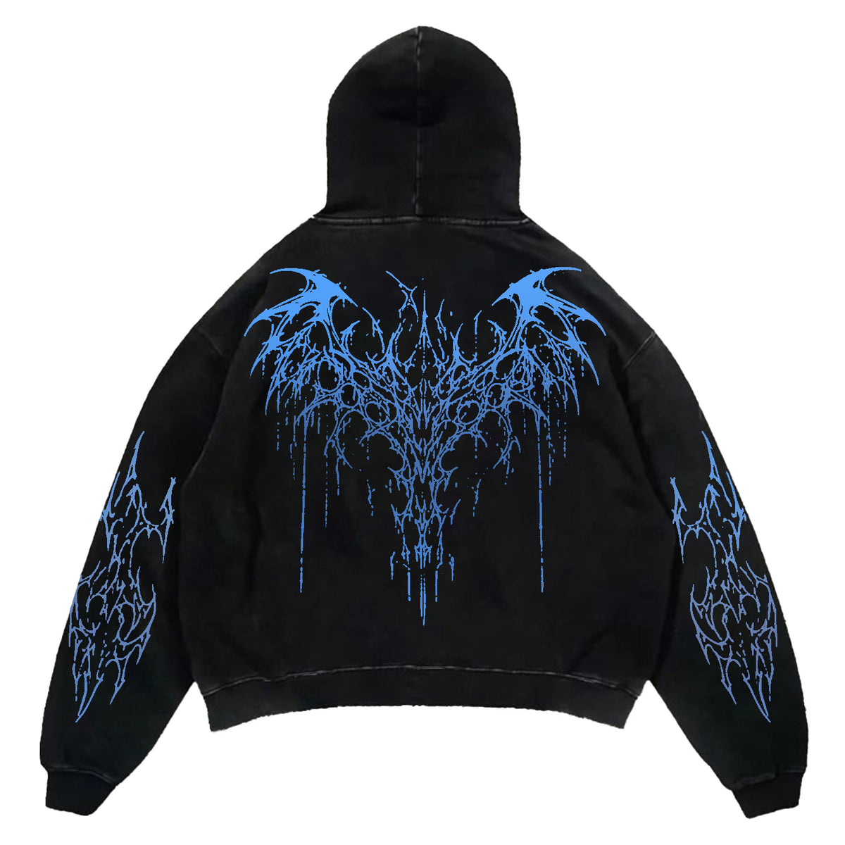 Black Blue Tribal Thorn Print Hoodie