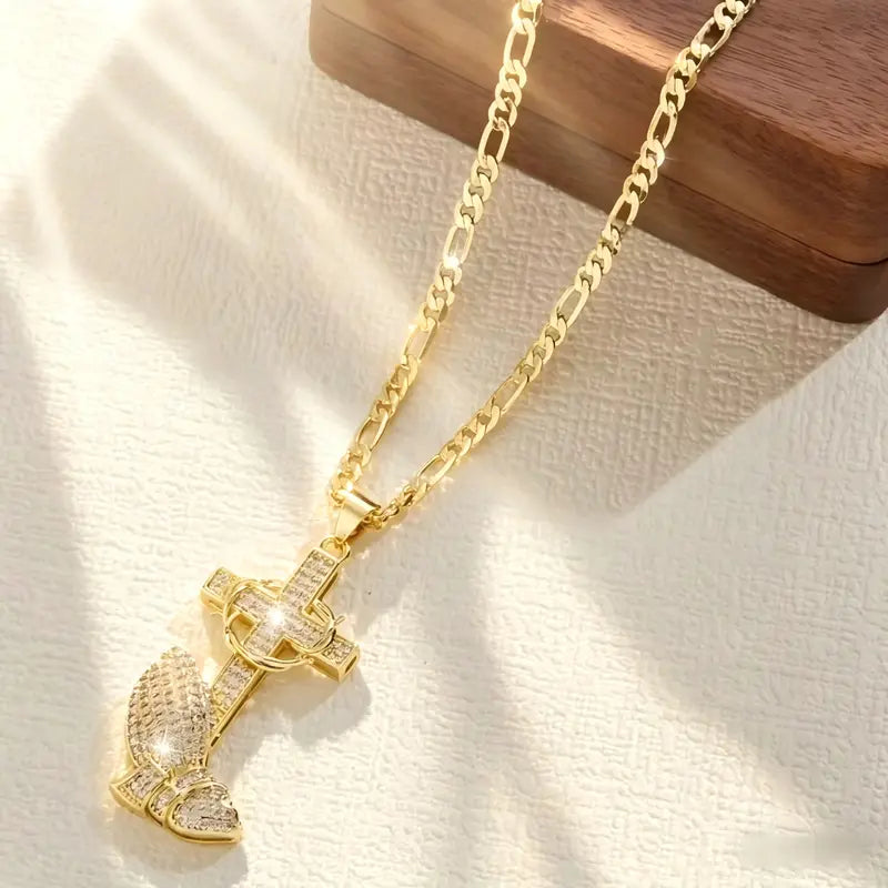 Cross & Prayer Hands Pendant Necklace