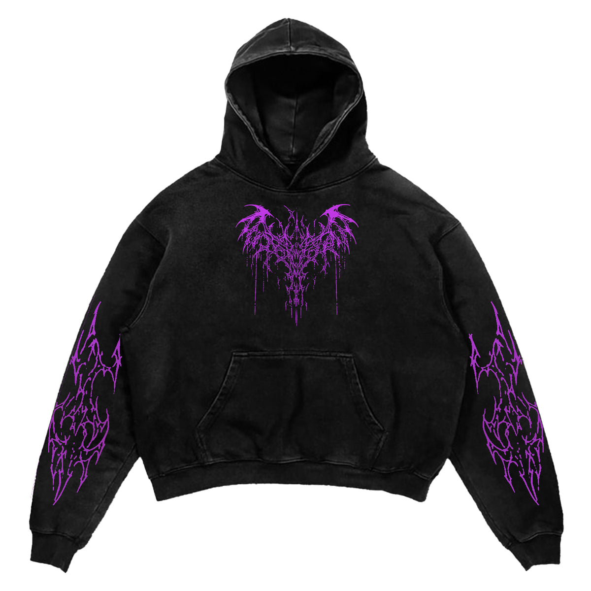 Black Purple Tribal Thorn Print Hoodie