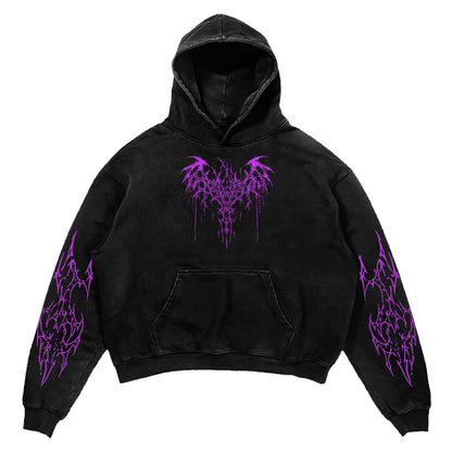 Black Purple Tribal Thorn Print Hoodie