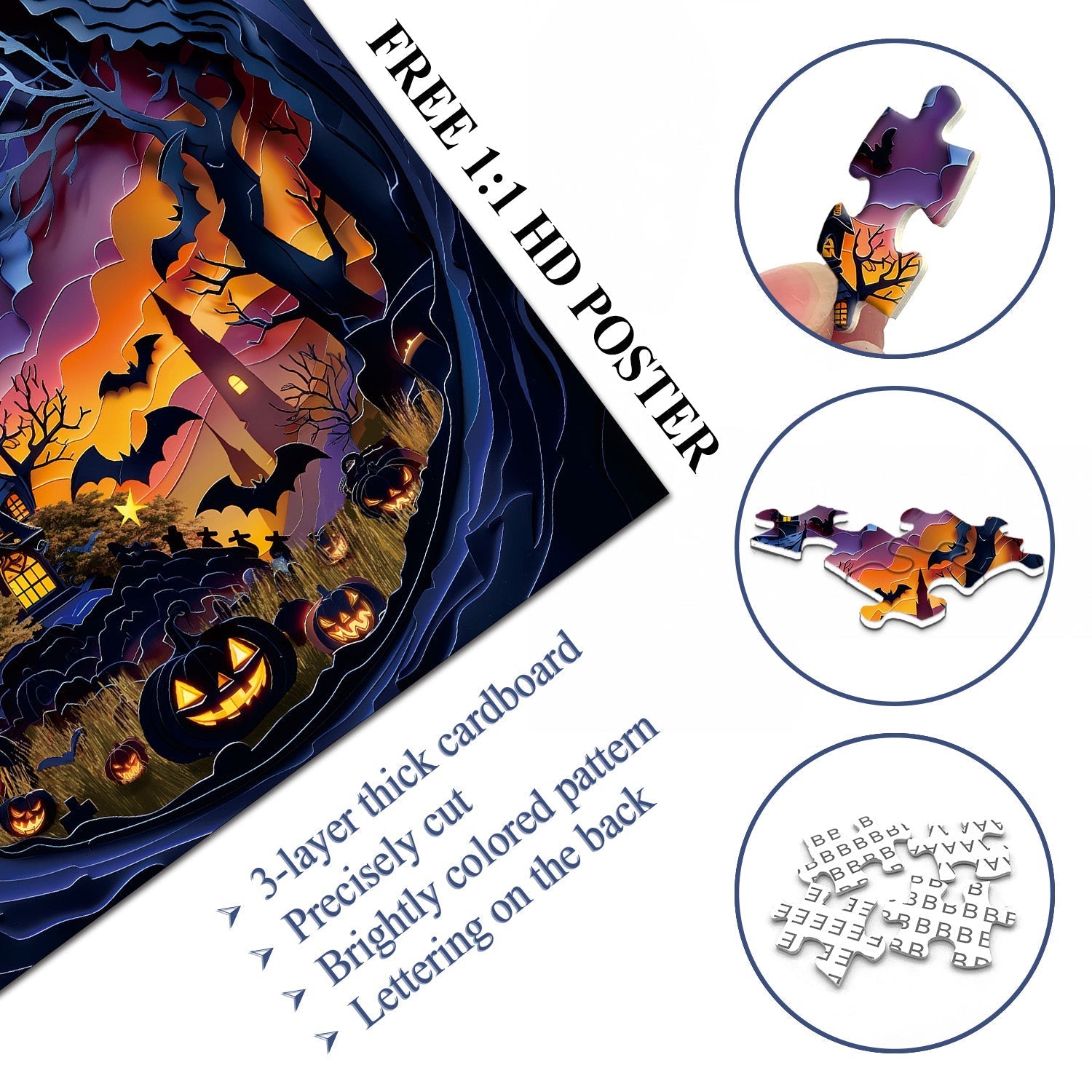 Midnight Haunt Framed Jigsaw Wall Art – Spooky Halloween Puzzle Decor