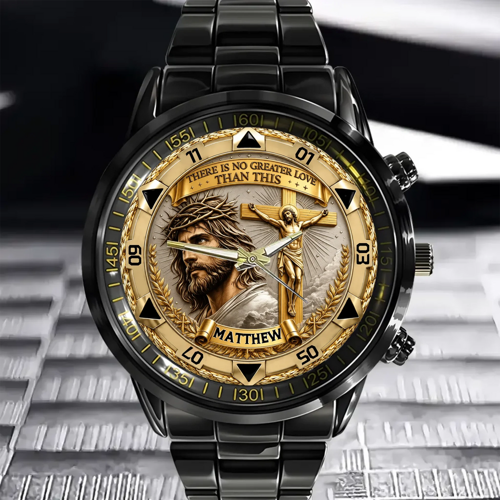 Custom Jesus Christ Crucifix Watch - Personalized Name Watch - Christian Faith Gift For Men, Christian Families