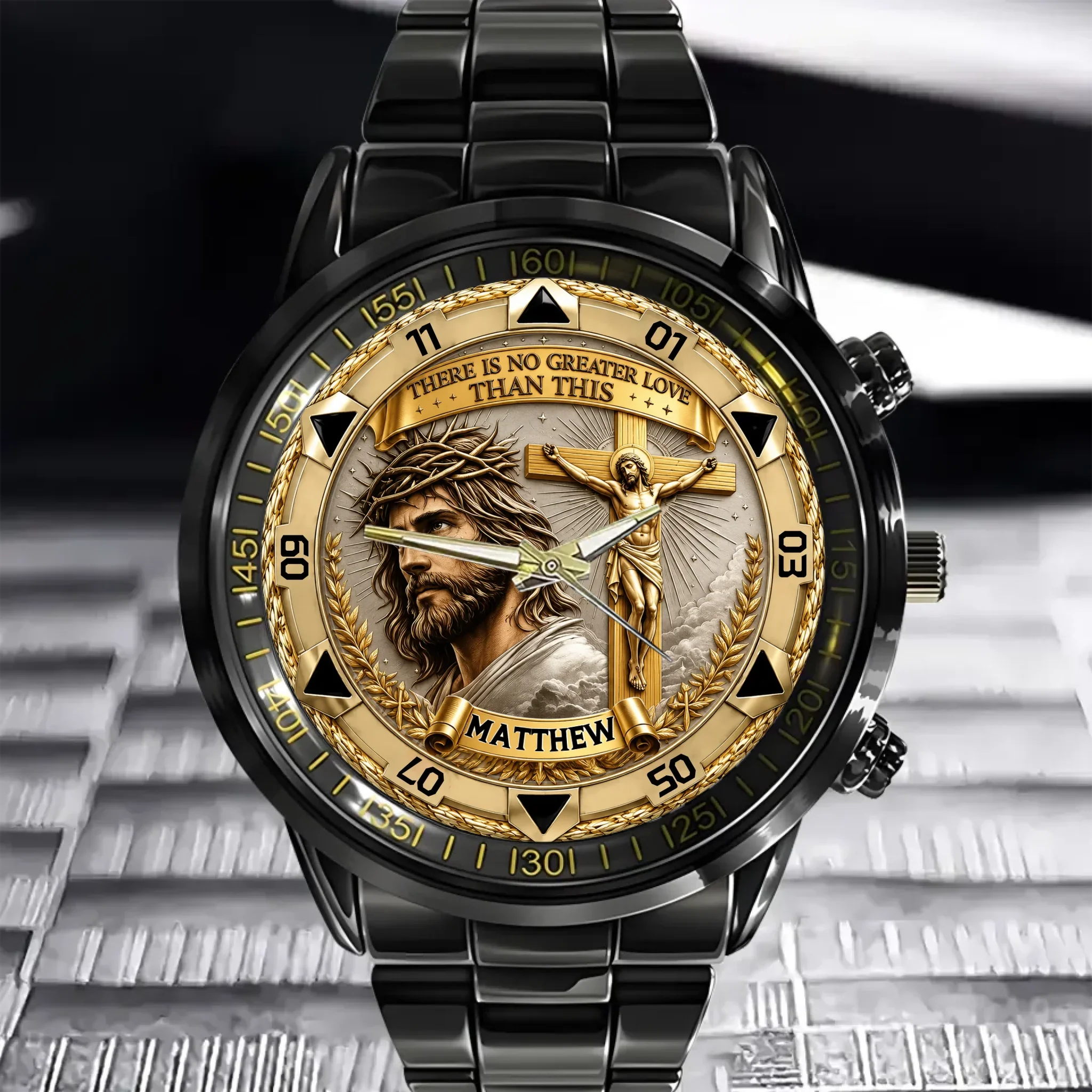 Custom Jesus Christ Crucifix Watch - Personalized Name Watch - Christian Faith Gift For Men, Christian Families