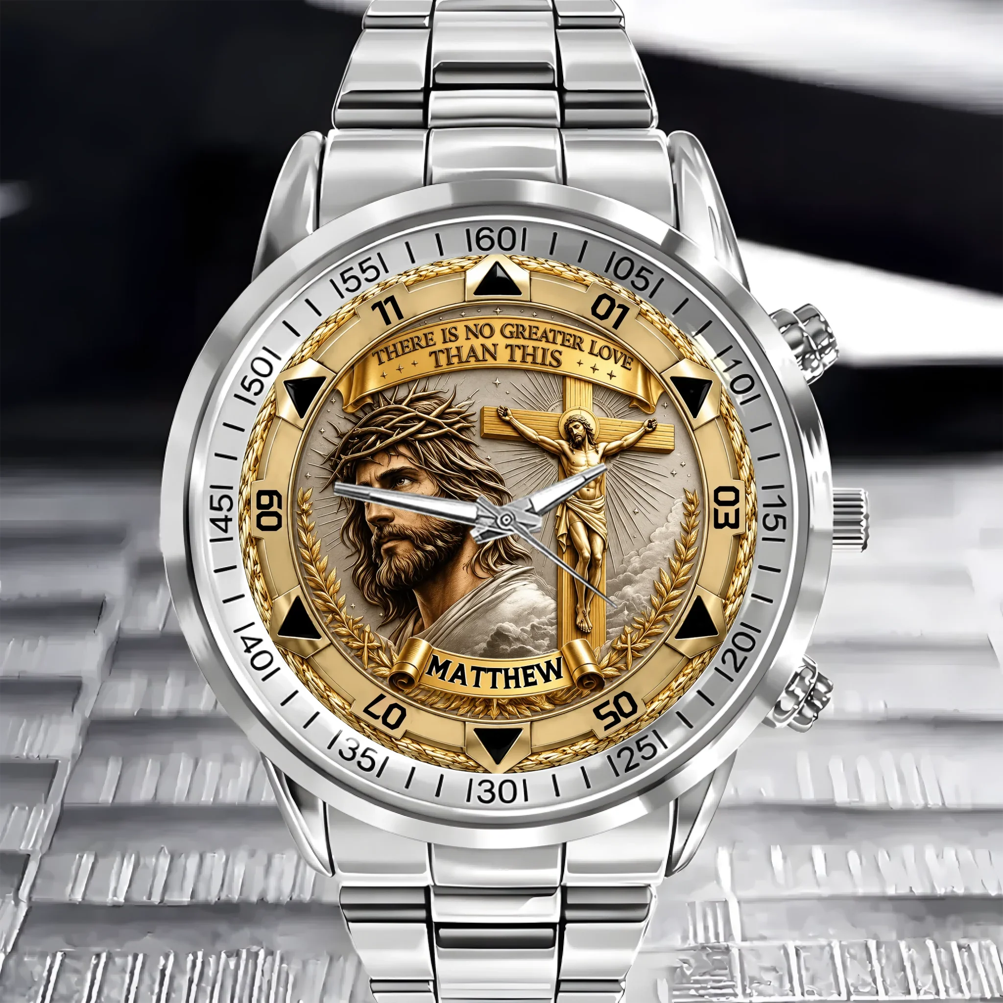 Custom Jesus Christ Crucifix Watch - Personalized Name Watch - Christian Faith Gift For Men, Christian Families