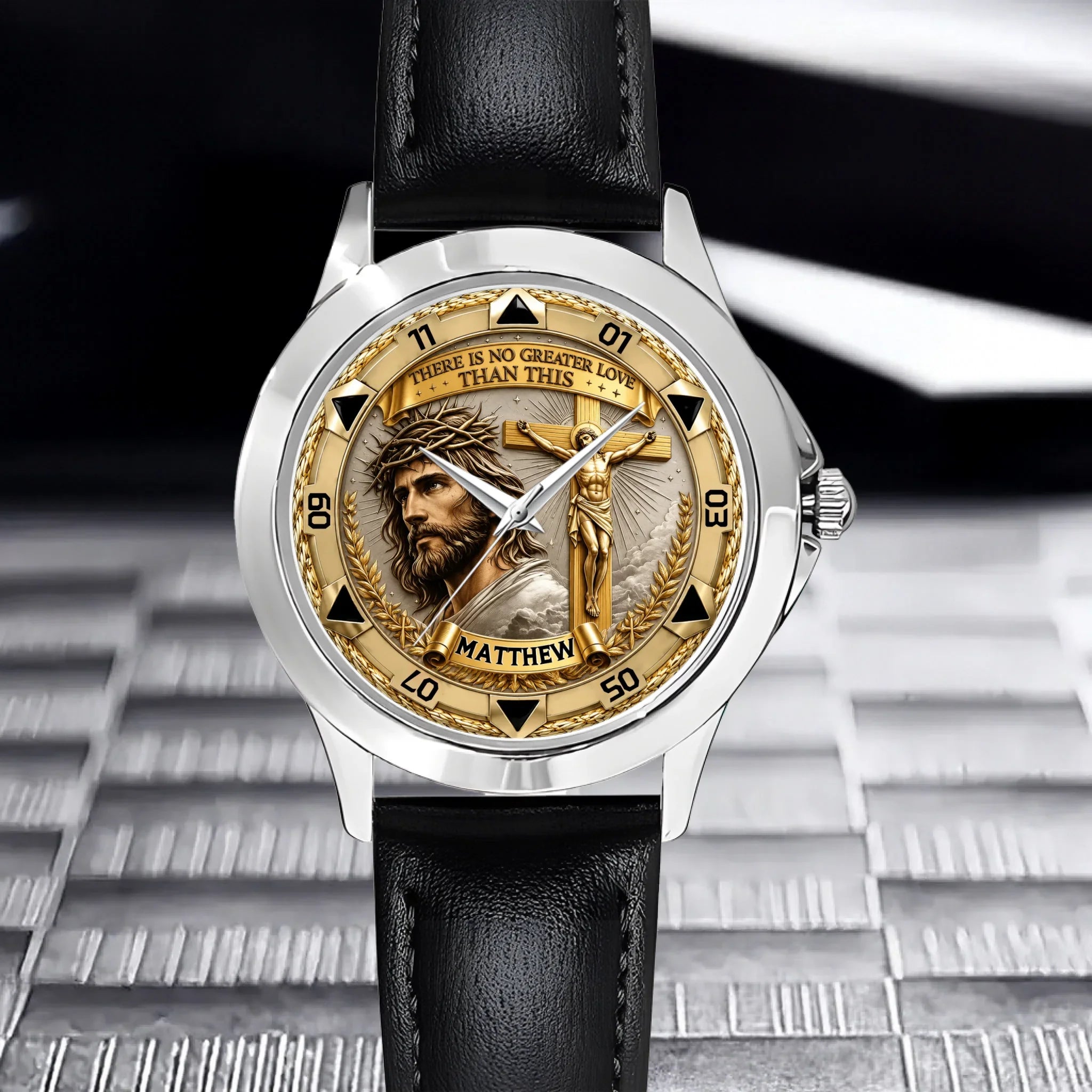 Custom Jesus Christ Crucifix Watch - Personalized Name Watch - Christian Faith Gift For Men, Christian Families