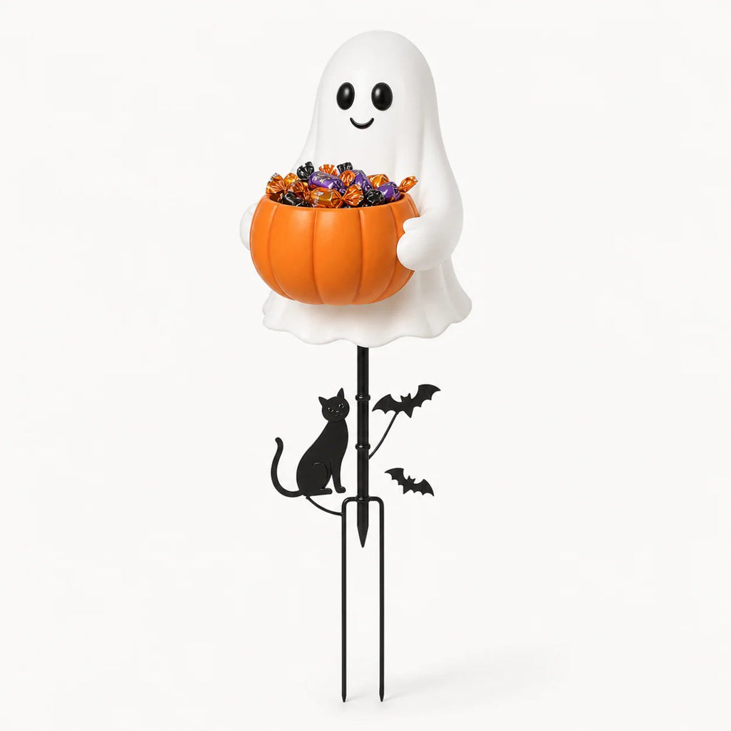 👻 Halloween Ghost Candy Holder Garden Decor – Cute Outdoor Treat Bowl & Yard Ornament