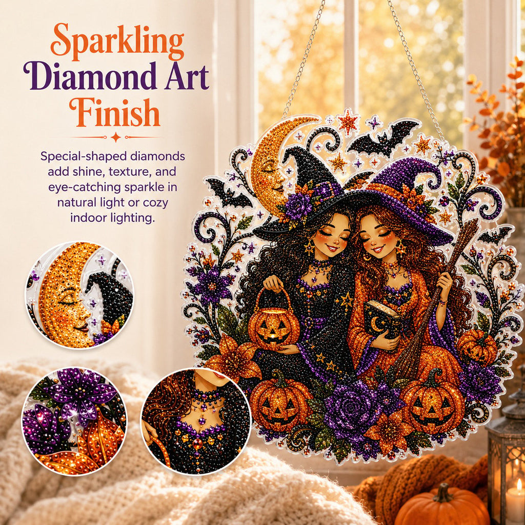 🎃Halloween Witch Friendship Diamond Art Suncatcher Sparkling Window Decor Gift✨🎃✨✨