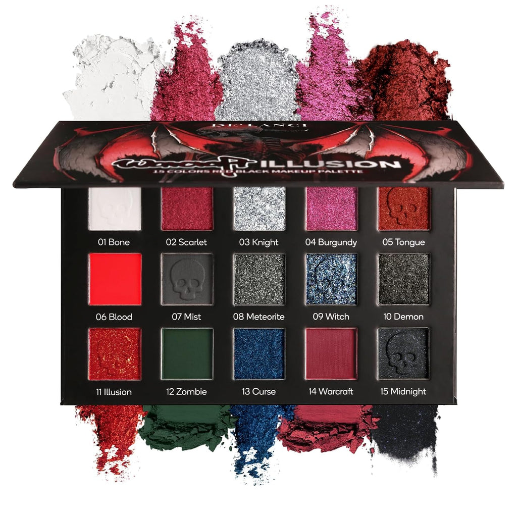 DE´LANCI Warcraft Illusion 15-Color Red & Black Pigment Eyeshadow Palette