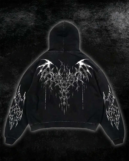 Black Tribal Thorn Print Hoodie