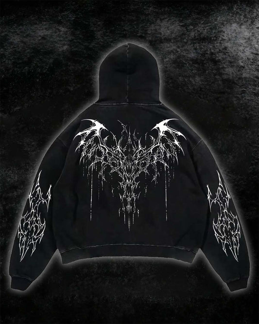 Black Tribal Thorn Print Hoodie