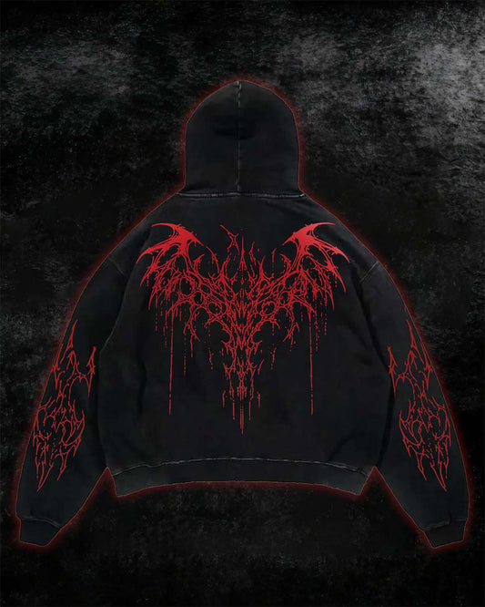 Black Red Tribal Thorn Print Hoodie